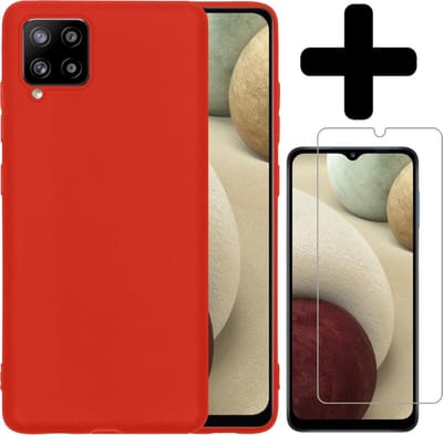 Hoesje - Met Screenprotector - Geschikt voor Samsung Galaxy A12 - Sterk & Shockproof - Back Cover - Siliconen Case - Telefoon Hoes - Telefoonhoesjes - Rood