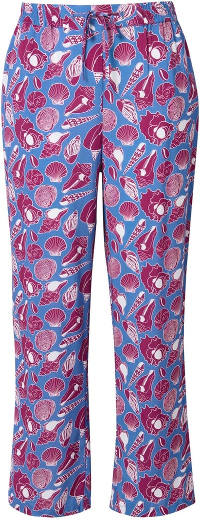 Ulla Popken - Dames - Broek Rose schelpen wijde pijpen elastische tailleband - Petrolblauw - Maat 42+