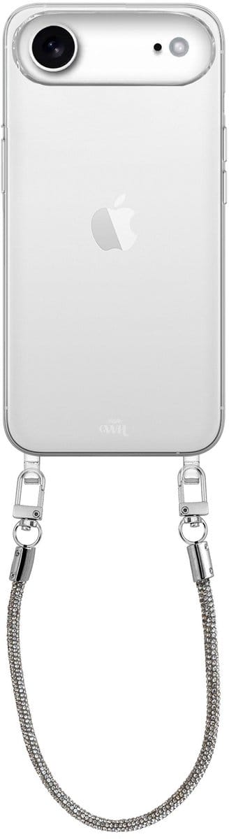 xoxo Wildhearts siliconen hoesje - Geschikt voor iPhone 17 Air - Silver Diamonds - Telefoonhoesje - Hoesje met koord - telefoonkoord - Transparant hoesje - Diamanten ketting - diamant - steentjes - Zilver