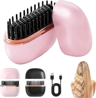 Mini draadloze stijltang, oplaadbare draagbare stijltang met drie temperatuurstanden-Draadloze stijltang, draagbare mini-stijltang, ioniserende warmtekam-Mini krultang - Reis stijltang - mini stijltang draadloos-roze - Inclusief oplaadkabel