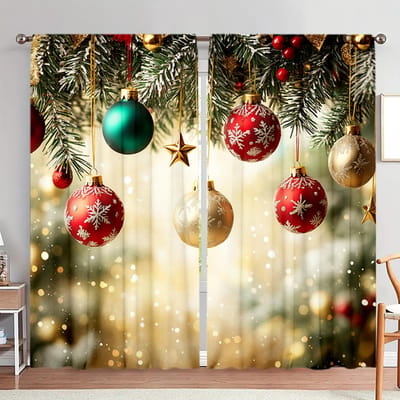 2 stuks Prachtige Kerstverlichting Bedrukte Gordijn voor Huisdecoratie - Tunnelzak Raambekleding voor Slaapkamer, Kantoor, Keuken 52.5cmX116cm X 2pcs white