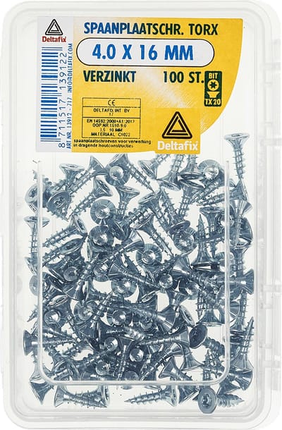 Deltafix spaanplaatschroef platkop / torx / met nibs / type 17 snijpunt verzinkt 4.0 x 16 mm 100 st.