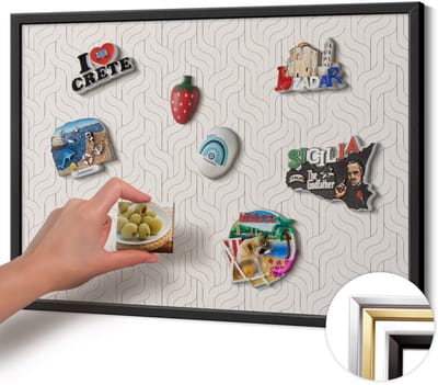 Wallfluent - Romig Magneetbord met Ontwerpen - 60 cm x 40 cm - Magneetbord met Zwarte Frame - Regelmatig lineair patroon - Magnetisch Bord voor Magneten - Magneetbord voor Reissouvenirs - Magneetbord voor Foto's en Notities