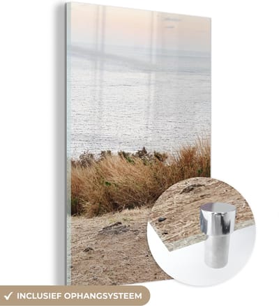 MuchoWow® Glasschilderij 120x180 cm - Schilderij acrylglas - Duin - Gras - Planten - Zomer - Foto op glas - Schilderijen