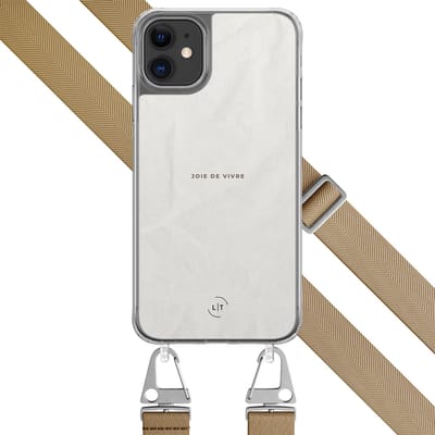 Hoesje met beige koord - Geschikt voor iPhone 11 - Joie de vivre - Verstelbaar & verwisselbaar koord - TPU backcover - Beige - Leuke Telefoonhoesjes