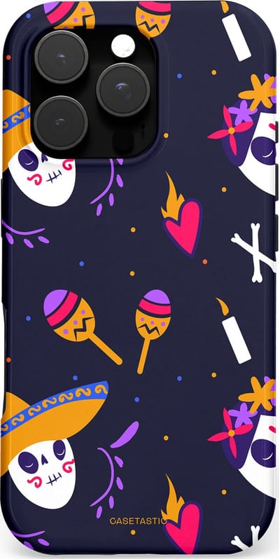 Casetastic hoesje geschikt voor Apple iPhone 16 Pro - MagSafe - Dubbellaagse bescherming - Muertos fiësta - Fashion Case - Donkerblauw