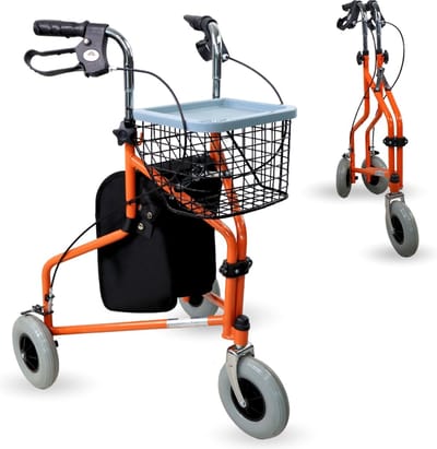Mobiclinic Caleta - Rollator - Rollator met 3 Wielen - Met mandje - Vergrendelbare Remmen - Looprek met wielen - Stoel en Rugleuning - Opvouwbare en Verstelbare in Hoogte - Lichtgewicht - Mand en Draagtas - Oranje