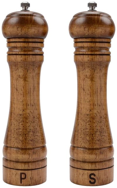 Set van 2 Houten Peper- en Zoutmolen – 20,3 cm – Met Keramisch Maalwerk, Handmatig Instelbaar, Duurzaam en Elegant Ontwerp