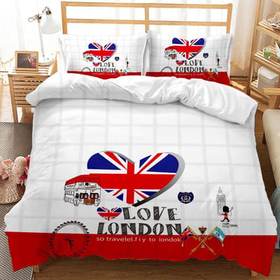 Dekbedovertrekset in Britse stijl Cartoon Klein Fris Ik hou van Parijs Beddengoedset Voor Kind Tiener Polyester Parijs Straatscène Dekbedovertrek EU single(135x200cm)