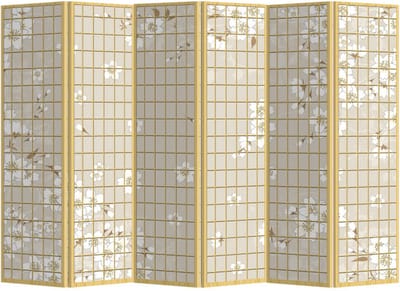 Fine Asianliving Kamerscherm Scheidingswand B240xH180cm 6 Panelen Bloemetjes Naturel