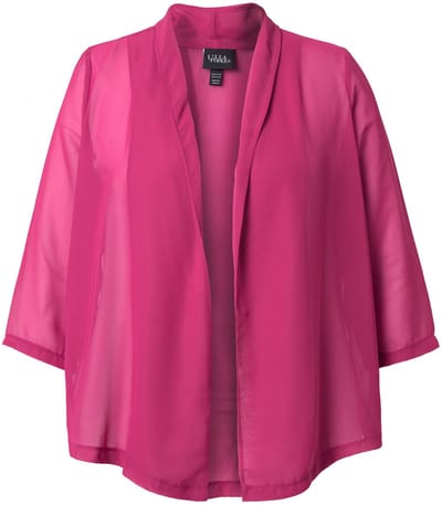 Ulla Popken - Dames - Chiffon jasje oversized sjaalkraag 3/4-mouwen - Magenta - Maat 42+