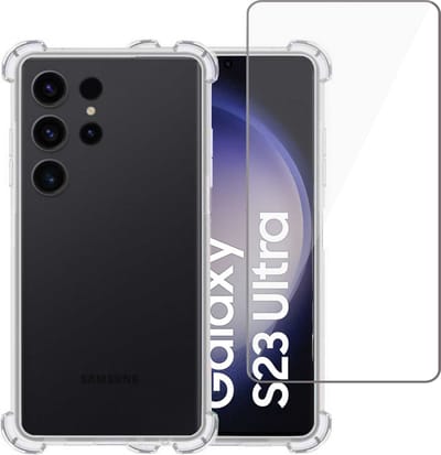 Hoesje geschikt voor Samsung S23 Ultra + Screenprotector – Tempered Glass - Extreme Shock Case Transparant