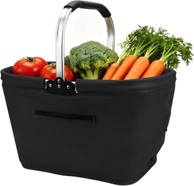 Boodschappenmand Opvouwbaar - Draagmand Opbergtas - Boodschappen Doen - Aluminium Frame - 35 Liter - Zwart