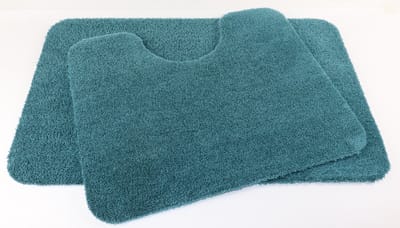 Set - PRIMA - Soft - Badmat - 50x80cm - en - WC mat - 50x60cm - blauw - groen - antislip - met uitsparing 21cm