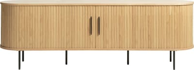 Olivine Lenn TV Meubel Naturel Eiken - Hout - met Schuifdeuren - TV kast - Verstelbare Planken - Ovaal - Scandinavisch - 180 x 40 x 56 cm