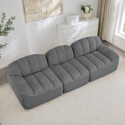 Modulaire Lounge Bank Grijs - 3-Zits Teddy Sofa - Diepe Zit - Moderne Bouclé Bank