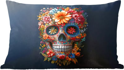 Sierkussens - Kussentjes Woonkamer - 60x40 cm - Bloemen - Kleurrijk - Schedel