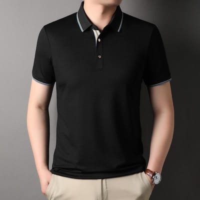 Poloshirt Heren Korte Mouw Business Casual Revers T-shirt Jong en Middelbare Leeftijd Papa Top Zomer 4XL black