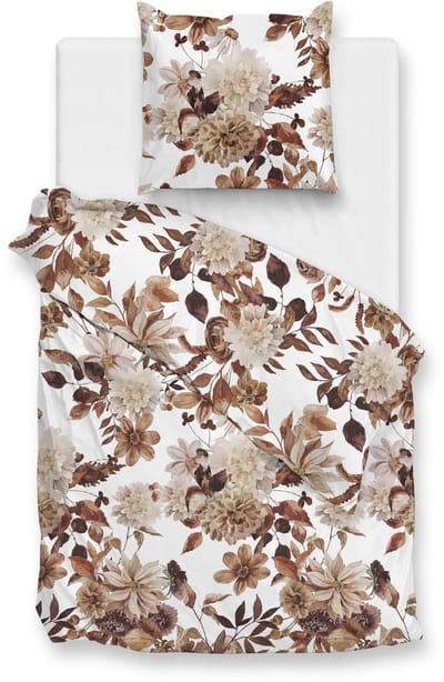 Zohome Dekbedovertrek Sofia - Bedlinnen met Bloemen print - 140x220 - Bruin - Dekbedhoes van 100% Katoen-Flanel