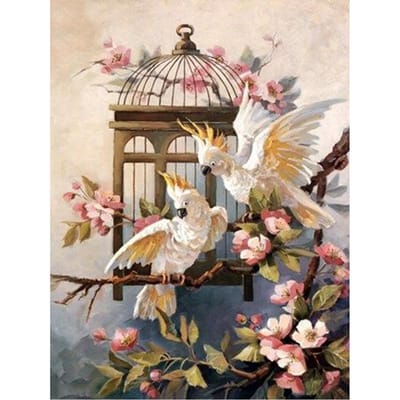 Diamant borduurwerk ambachtelijke schilderij 5d heldere strass papegaai pruimenbloesem Diamond Wall Arts Decor 20X30CM beige