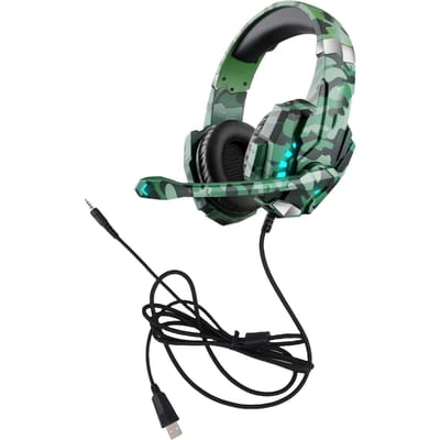 3,5 mm gamingheadset met geluidsisolerende microfoon, over-ear gameheadset met LED-verlichting, volumeregeling, mute-knop groen