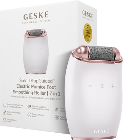 GESKE Electric Pumice Foot Smoothing Roller | 7 in 1 | Elektrische Voetvijl & Exfoliator | Langdurige Puimsteen | Voor Zachte Voeten | Geavanceerde Eeltverwijdering | Ideaal voor je Pedicureset