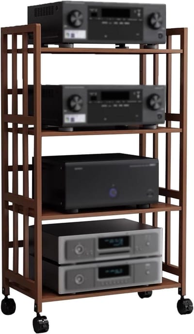 Audiostandaard met wielen - Stereo kast - Audioapparatuur opbergen - Verstelbare planken - 4 lagen - Natuurlijk bamboe