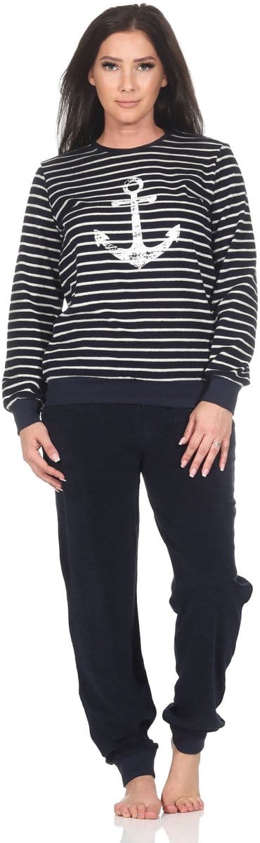 Normann badstof pyjama voor dames met maritieme look en ankermotief - ook in grote maten
