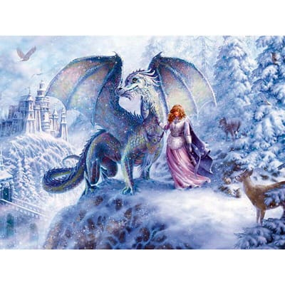 Volledige ronde boor diamant borduurwerk sneeuw draak meisje 5D DIY diamant schilderij kruissteek strass 20X30CM gray