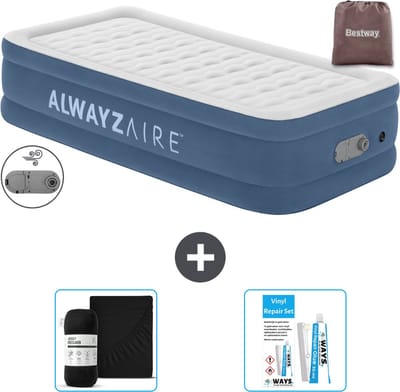 Bestway Alwayszair luchtbed - 1-Persoons - 97 x 191 x 46 cm - Blauw - Inclusief pomp - Hoeslaken en Reparatieset