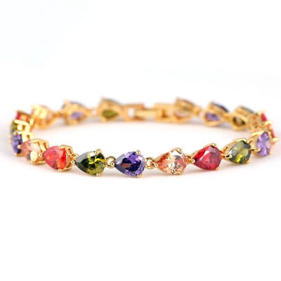 Gold plated Bracelet Colorful Pear Gems Gold 14K