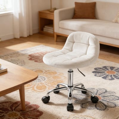 FloraGrace Bureaustoel Met Wielen – Verstelbare Zithoogte – Voor Thuiswerk, Make Up En Woonkamer – Fluweel – Crème Wit