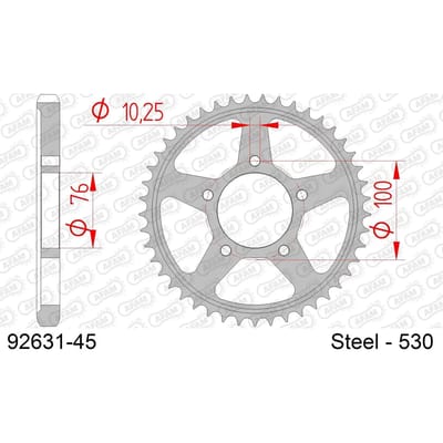 Stalen motortandwiel achteraan Afam 525 45 dents