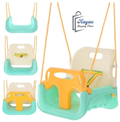 3-in-1 Kinderschommel met Rugleuning & Veiligheidsbeugel – Verstelbare Touwen 120-150 cm – Binnen & Buiten – Max 30 kg – Voor Baby, Peuter en Kind – peuter schommel veilig – kinder schommel verstelbaar – schommel met rugleuning – 62781