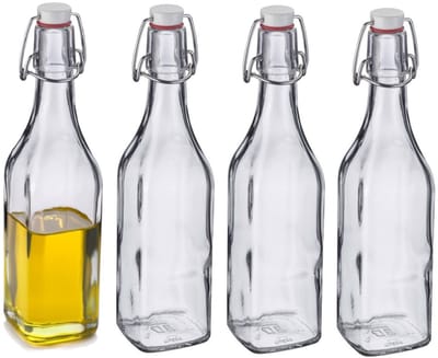 Westmark Beugelfles / Weckfles - 4x - transparant glas - luchtdicht - 0.5 liter - waterfles - vierkant - 6.5 x 26 cm