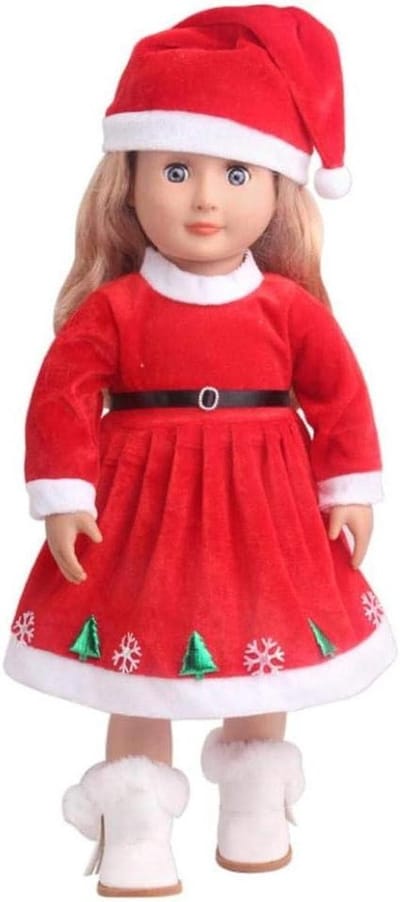 Poppenkleding Jurk - Kerst Outfit - Poppen Aankleden - Sneeuwvlok Patroon - 18 inch - Rood