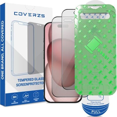 Coverzs Privacy screenprotector geschikt voor Apple iPhone 15 screenprotector - Geleverd met montage frame - 2-pack verpakking - screen protector gemaakt van gehard glas