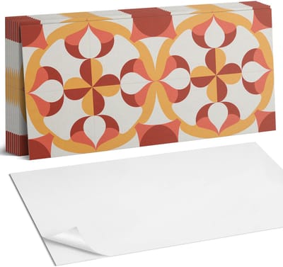Coloray Plaktegels - Abstract geometrisch patroon Zelfklevende Wandtegels - 40 cm x 20 cm - Oranje Plaktegels - 10 stuks - Rechthoek PVC Tegels - Plaktegels Badkamer - Vloertegels Zelfklevend - Vinyl Tegels - Portugese Tegels