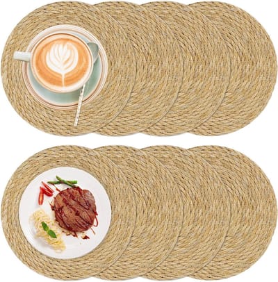 Ronde placemats 8 stuks - wasbaar - zachte gevlochten stijl - boho decor voor dining - ShopVlot