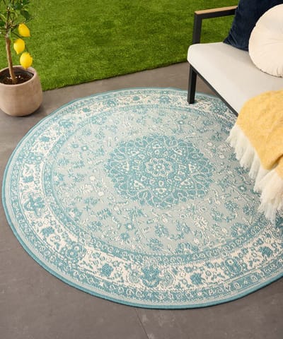 Rond vintage buitenkleed - Flip Agnes turquoise 160