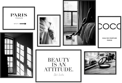 Poster Set - Wanddecoratie Set - Muur Versieren - 7 Harmonieke Afbeeldingen - 3x A3 4x A4 - Zwart Wit
