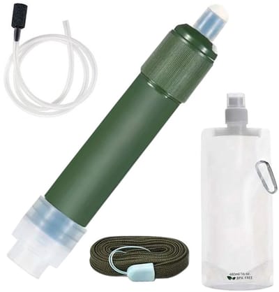 Framehack - Waterfilter Survival - met opbergtas - Noodpakket - 4000 Liter - Personal Water Filter Straw - Zuiver & schoon drinkwater - Complete set - Waterfles - BPA-vrij