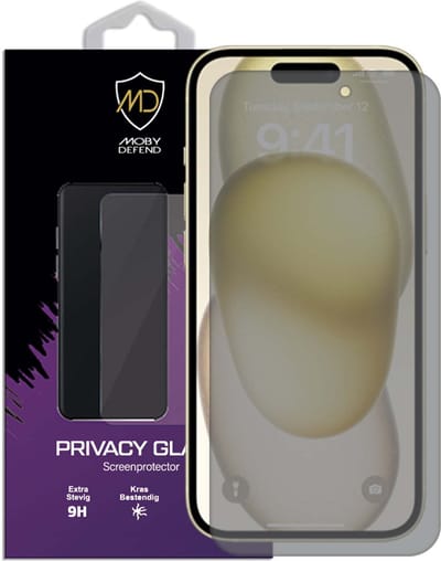 MobyDefend Screenprotector - Geschikt voor iPhone 15 - Matte Privacy Glass Screensaver