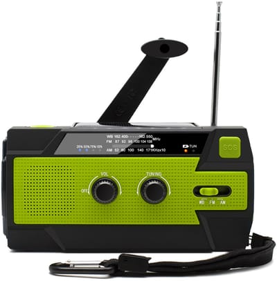 Noodradio Solar Opwindbaar en Batterij - Noodpakket - Draagbare Survival Radio - 4000 mAh - Powerbank Zonneenergie - Bouwradio - Zaklamp – Groen