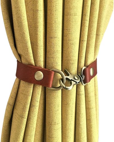 4 stuks gordijnbanden van leer - leren banden, westerse gordijnbanden, gordijnbanden voor kantoor, woonkamer, decoratieve gordijngesp (roodbruin)