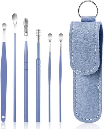 Oorsmeer Verwijderaar Set - 6 Delig - Oorreiniger - RVS Ear Cleaner - RVS Oorsmeer Verwijderaar- blauw