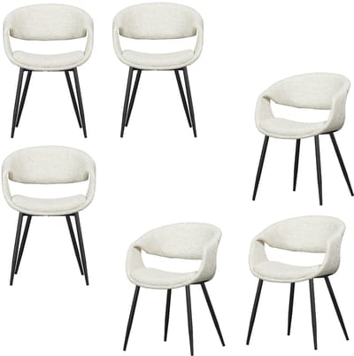 WOOOD Yossi Eetkamerstoelen Metalen Zwarte Poot - Naturel - Set van 6