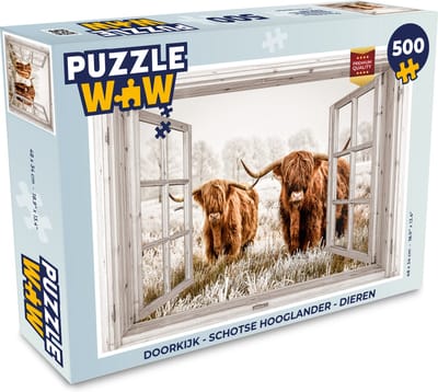 Puzzel Doorkijk - Schotse hooglander - Dieren - Legpuzzel - Puzzel 500 stukjes