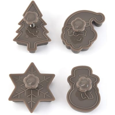 4 stks/set Plastic Cookie Bakvormen Sneeuwpop/Sneeuwvlok/Kerstboom/Kerstman Patroon Bakvormen gray