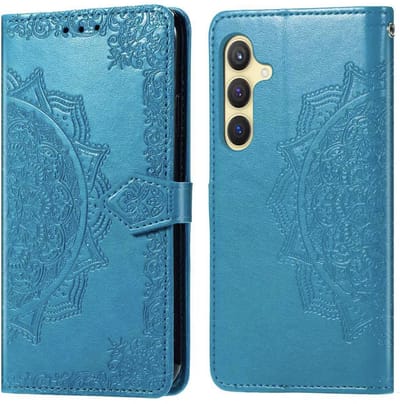 YPCd - Bookcase geschikt voor Samsung Galaxy S24 / S25 - Bloemen Design - Portemonnee / Wallet Hoesje - Blauw